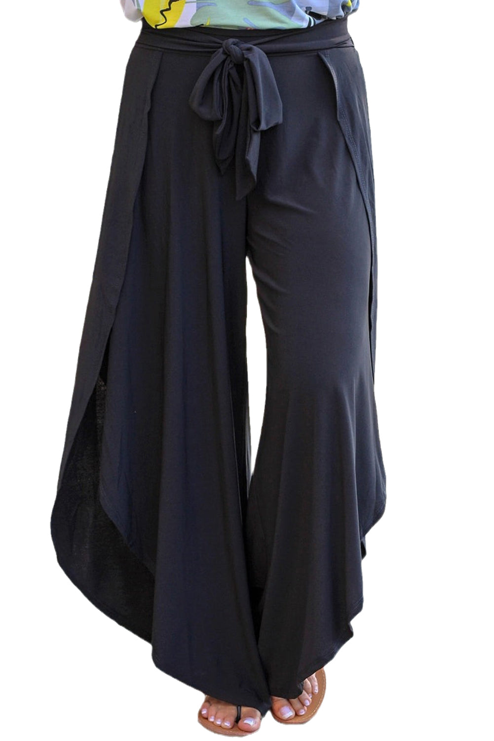 Black Plus Size Front Tie Tulip Wide Leg Pants