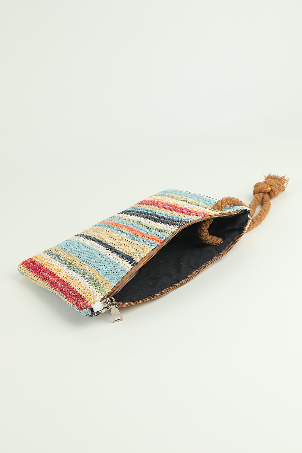 Multicolor Colorblock Zipper Woven Straw Bag