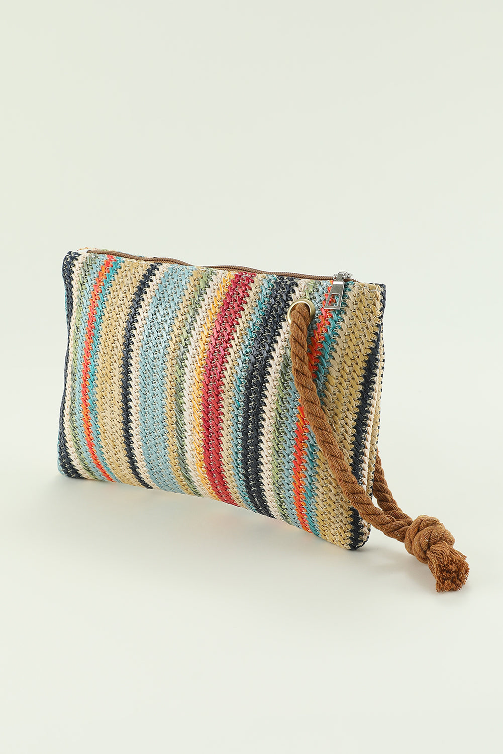 Multicolor Colorblock Zipper Woven Straw Bag