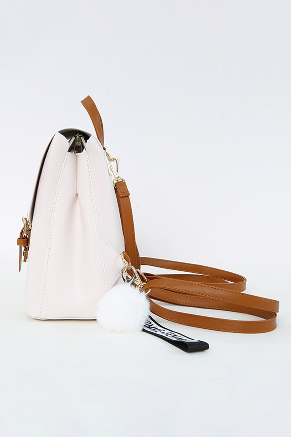 White and Brown Faux Leather Fashion Backpack for Women