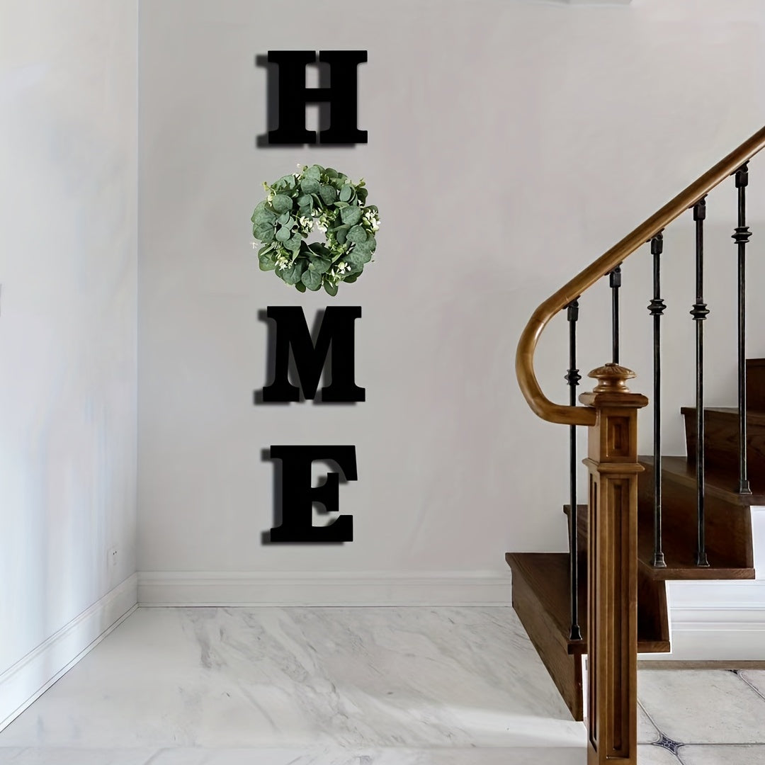 1pc, HOME Sign Hanging Home Letters With Artificial Eucalyptus Wreath For O Wall Decor House Decorations Farmhouse Living Room Kitchen Entryway Housewarming Gift, Halloween Decor