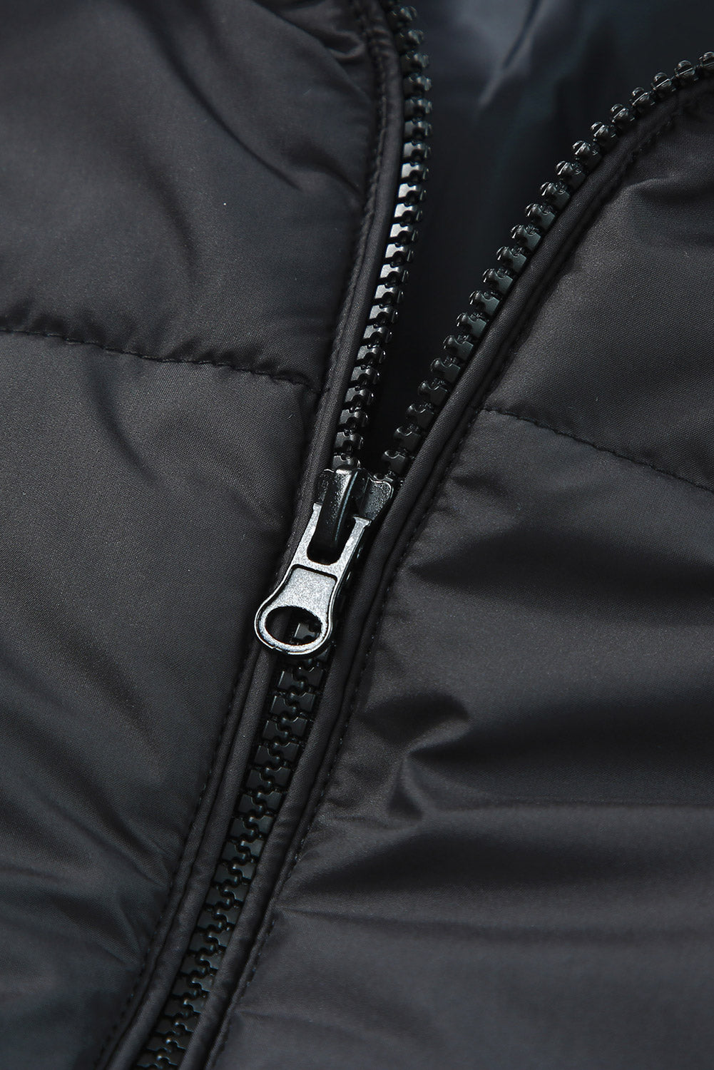 Black Zip Up Drawstring Hem Puffer Coat