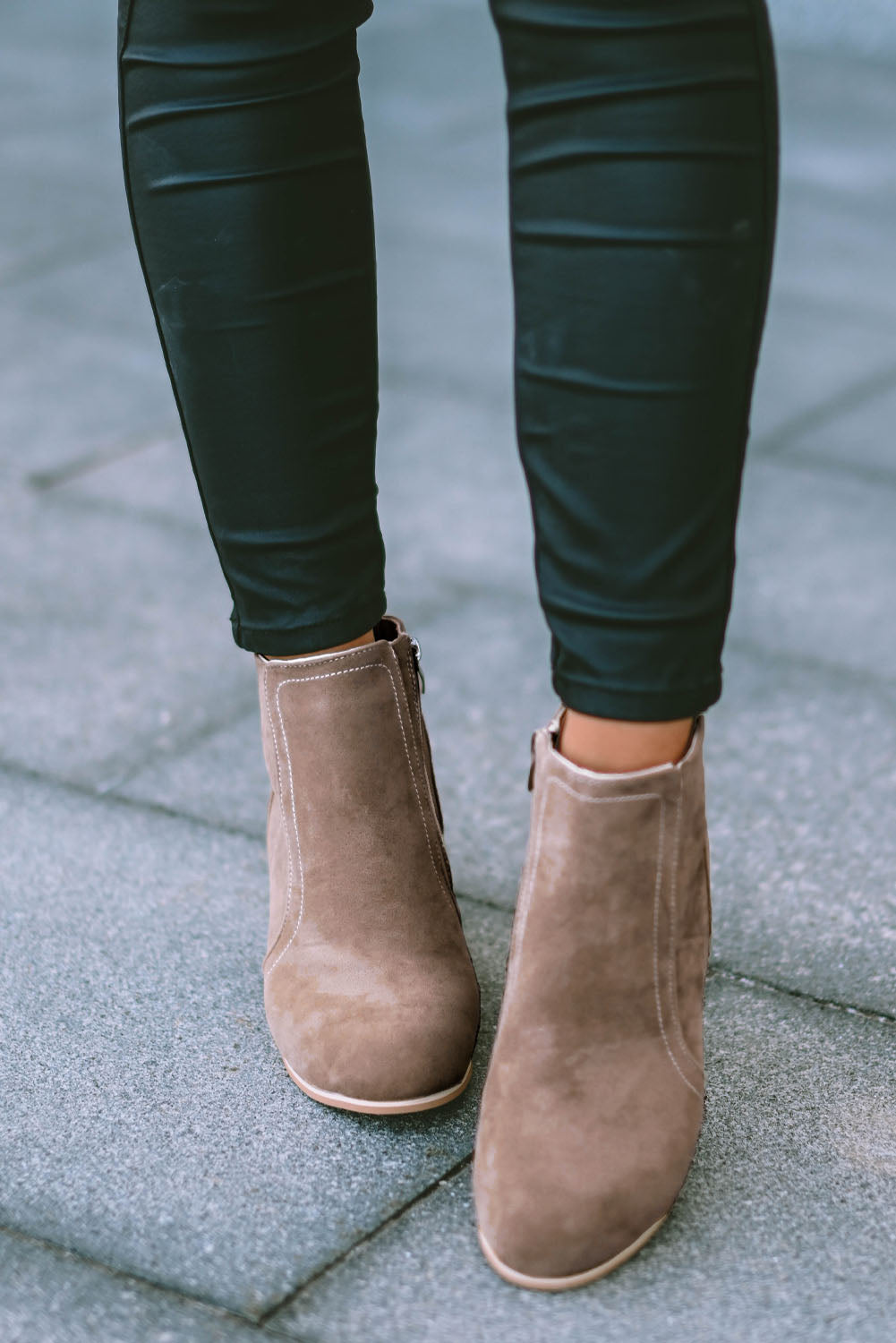 Beige Faux Suede Size Zip Heeled Booties