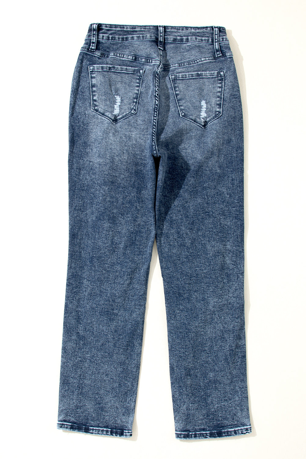 Navy Blue Light Wash Frayed Slim Fit High Waist Jeans