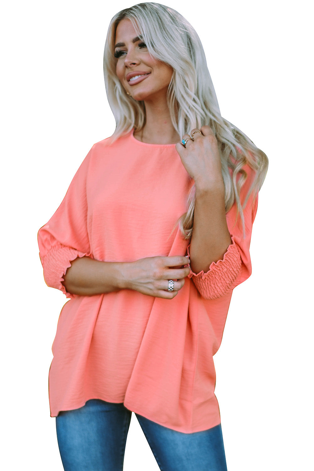 Pink Smocked Wrist Shift Top