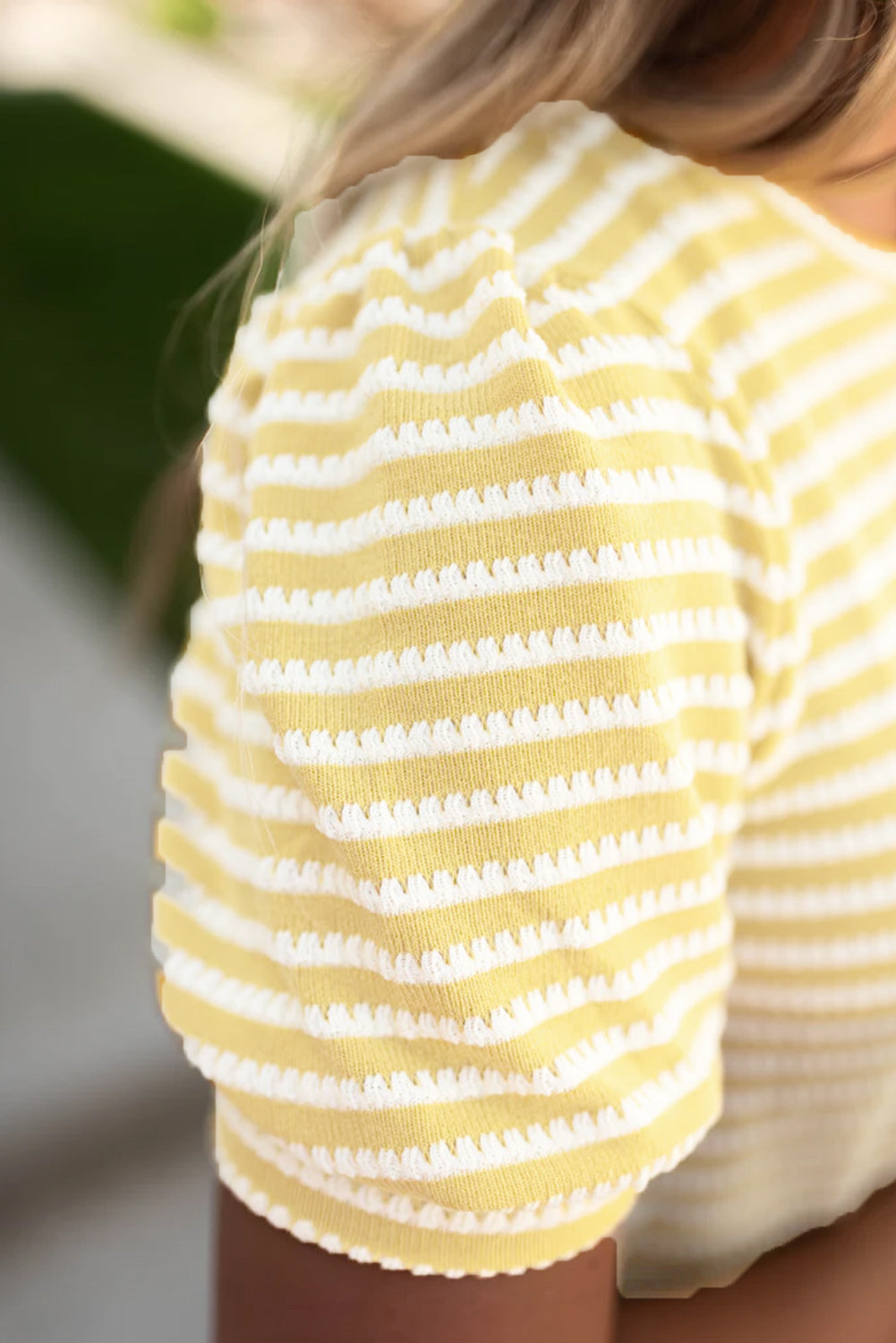 Yellow Stripe Short Puff Sleeve