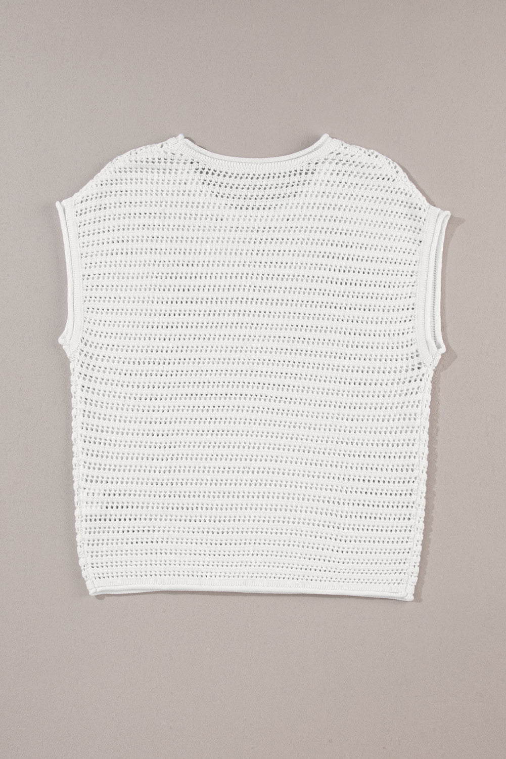 White Hollow Out Knit Cap Sleeve Sweater