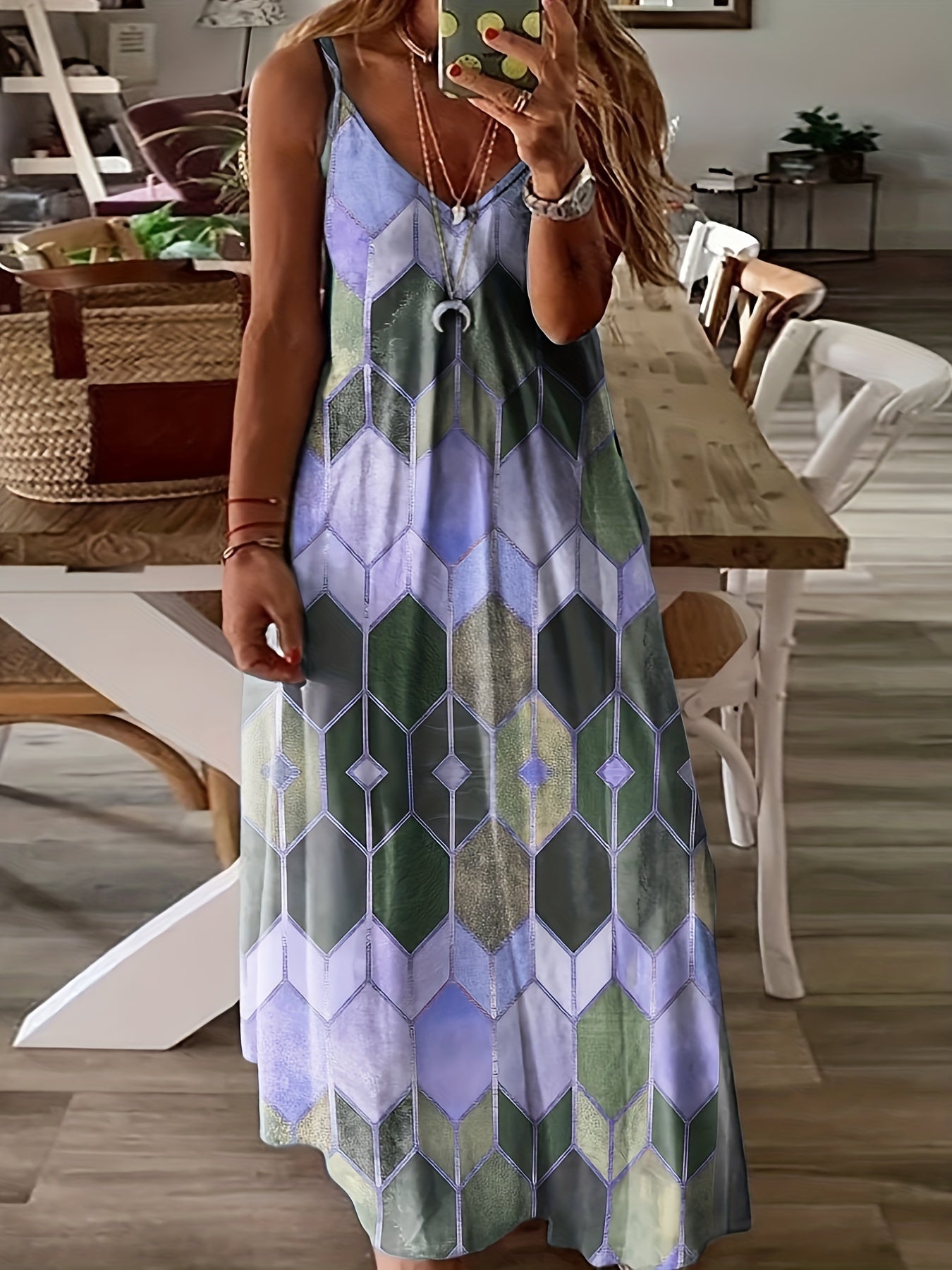 Plus Size Geometric Print Cami Maxi Dress