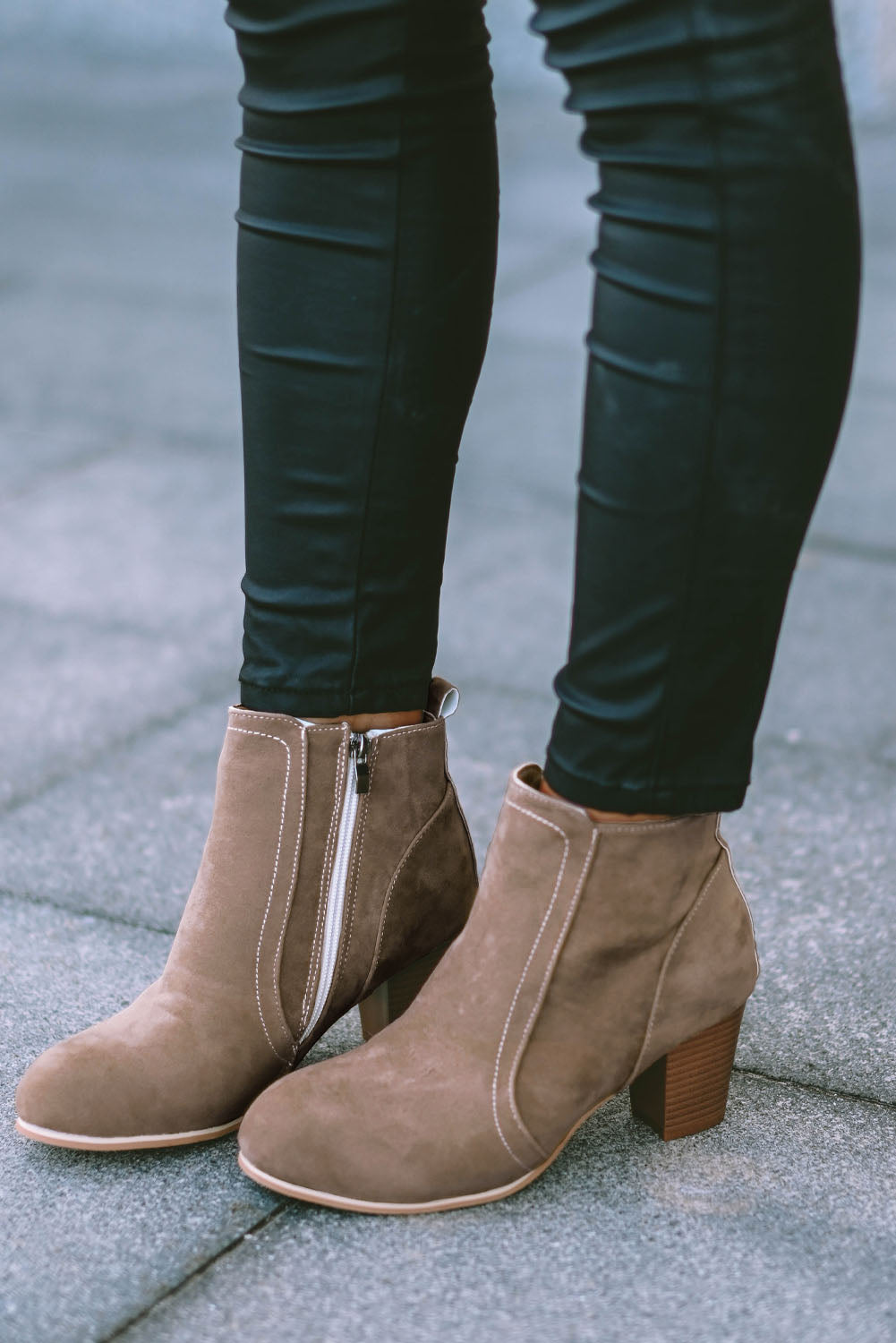 Beige Faux Suede Size Zip Heeled Booties