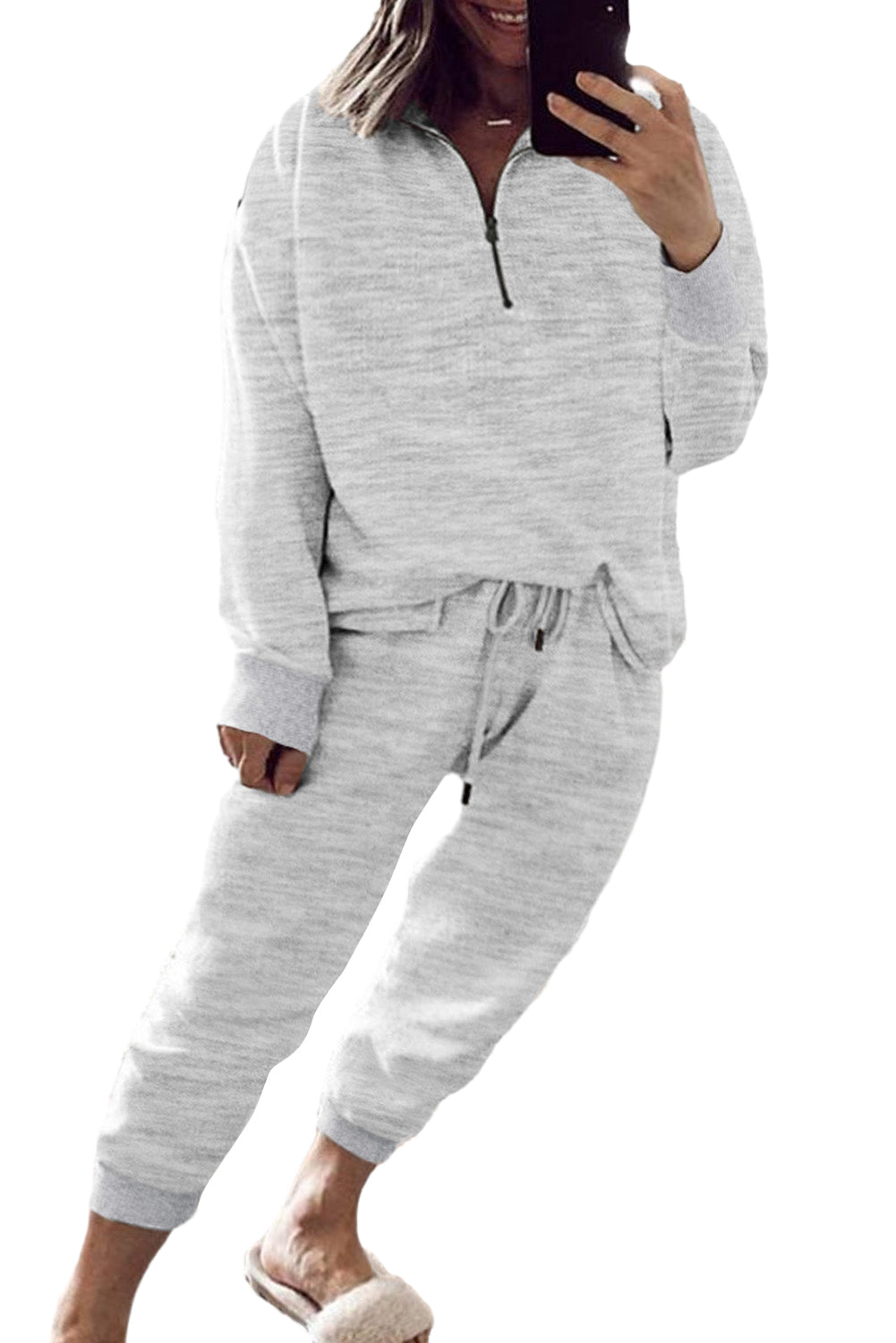 Gray Zipper Pullover and Joggers Plus Size Outfits