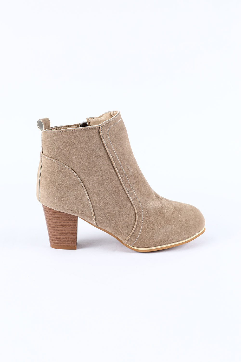 Beige Faux Suede Size Zip Heeled Booties