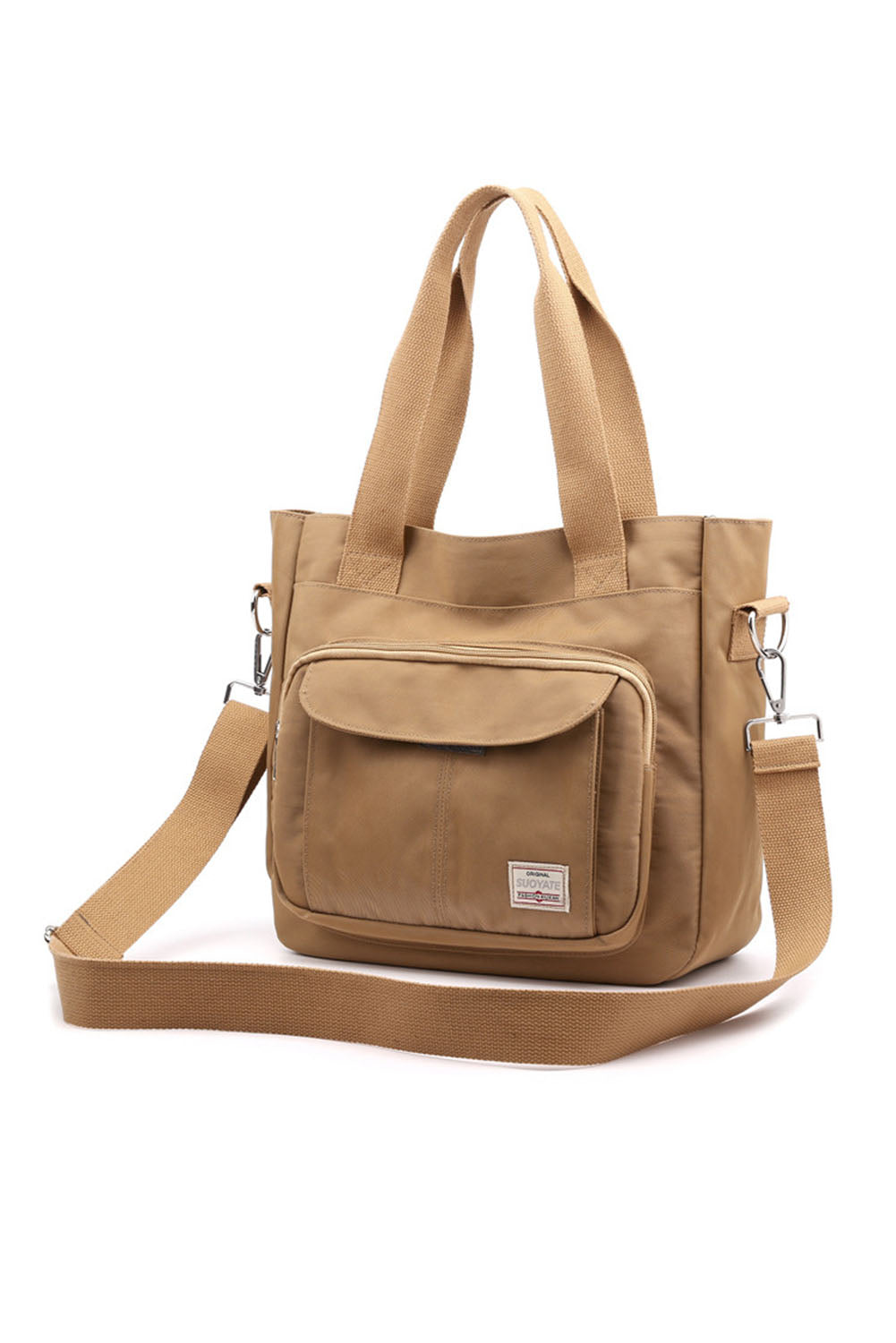 Light Beige Multi Pockets Zipped Large Canvas Shoulder Bag