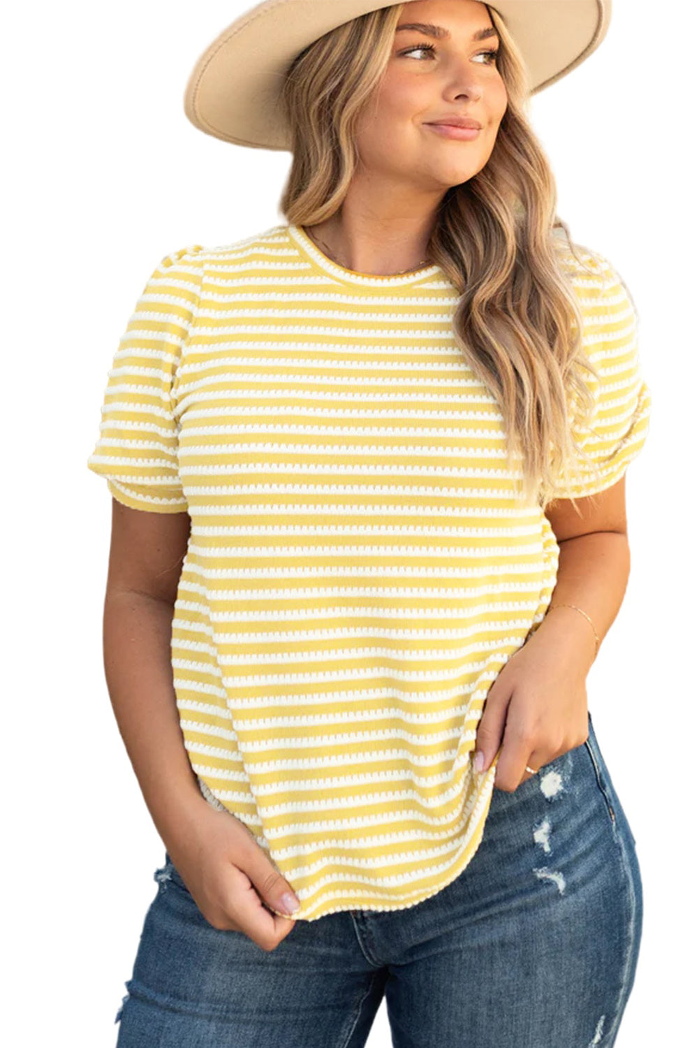 Yellow Stripe Short Puff Sleeve