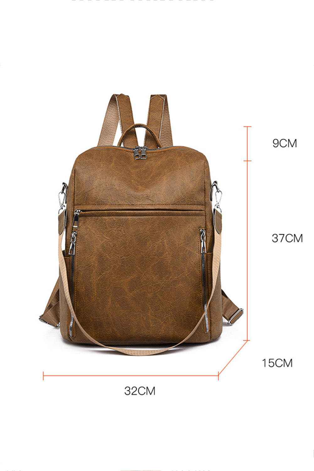 Chestnut Vintage Leather Large Zipper Backpack