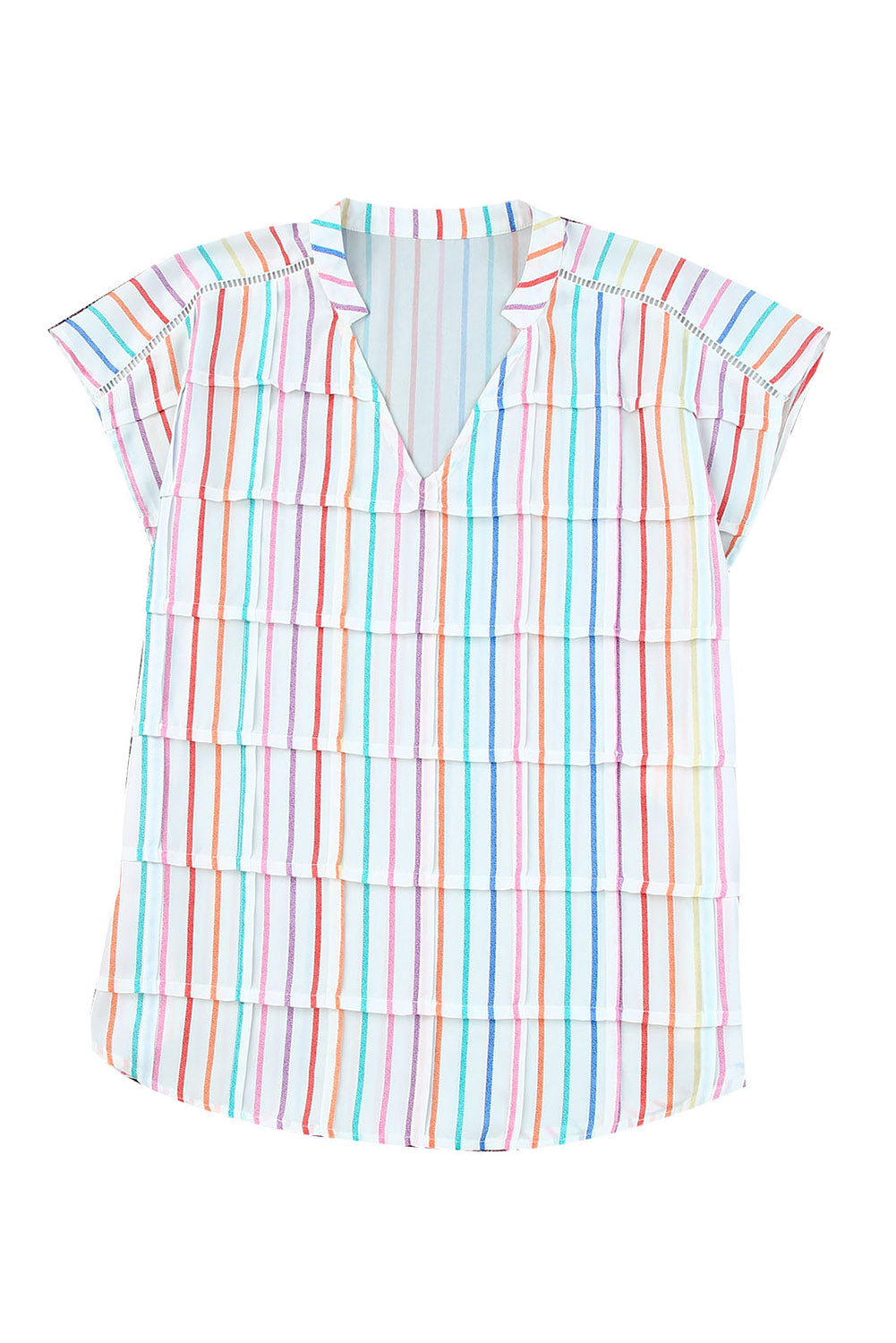 Multicolor Striped Short Sleeve Blouse for Women