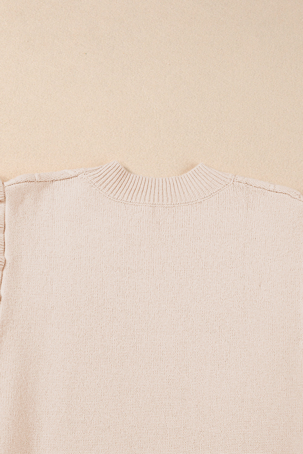 Parchment Cable Knit Mock Neck Cap Sleeve Sweater