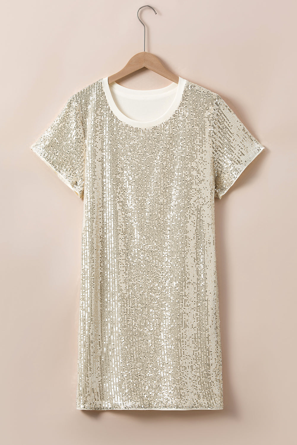 Light Pink Plus Size Sequin Short Sleeve T-shirt Dress