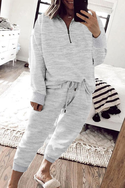 Gray Zipper Pullover and Joggers Plus Size Outfits