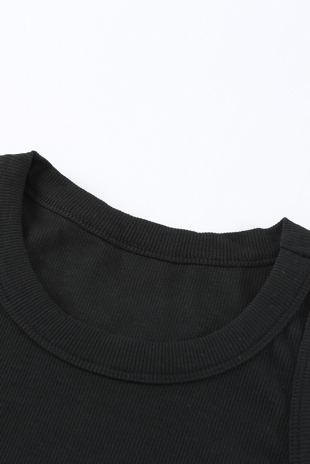 Solid Black Round Neck Ribbed Tank Top