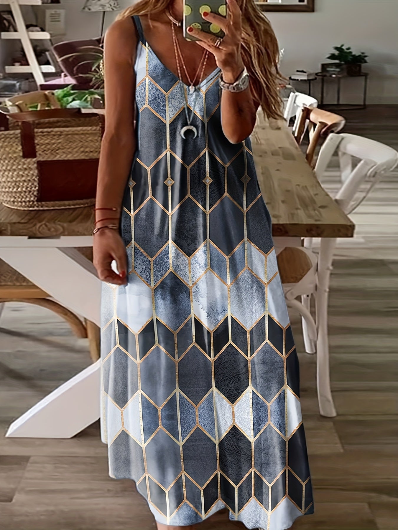 Plus Size Geometric Print Cami Maxi Dress