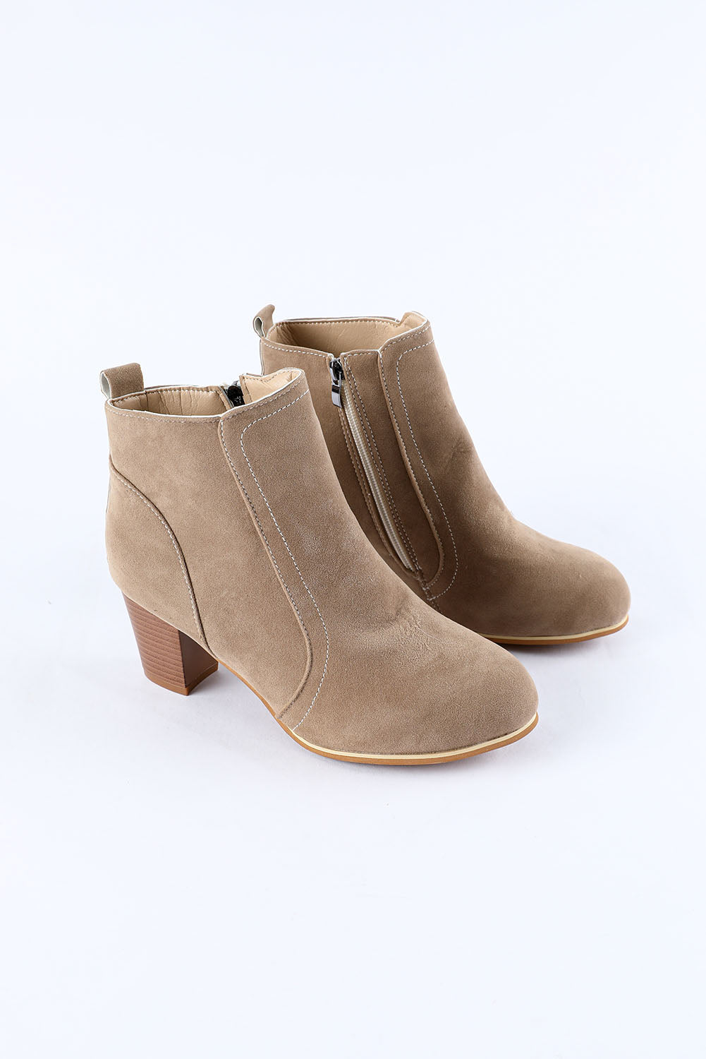 Beige Faux Suede Size Zip Heeled Booties