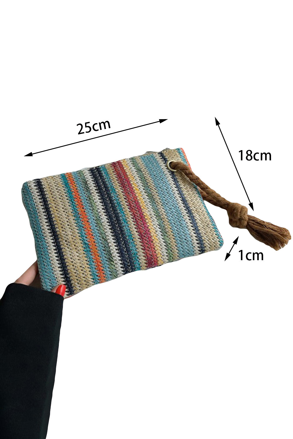 Multicolor Colorblock Zipper Woven Straw Bag