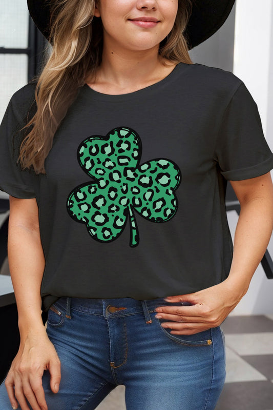 Black Casual Leopard Clover Plus Size Graphic Tee