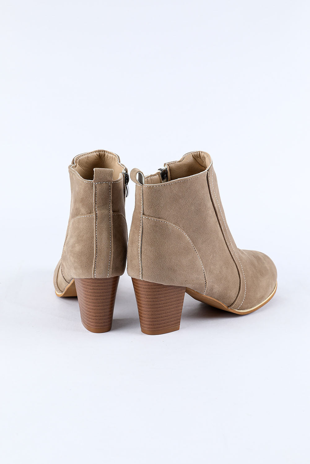 Beige Faux Suede Size Zip Heeled Booties