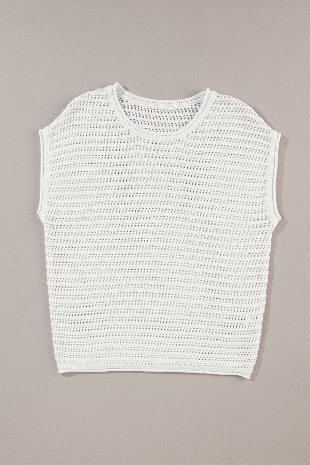 White Hollow Out Knit Cap Sleeve Sweater