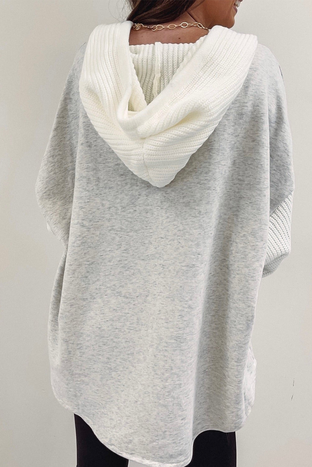 Gray Contrast Knitted Sleeves Plus Size Hoodie