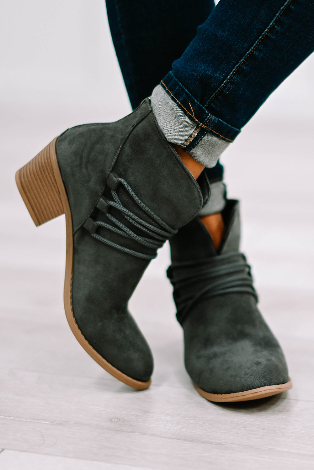 Black Criss Cross Slip On Point Toe Heeled Boots