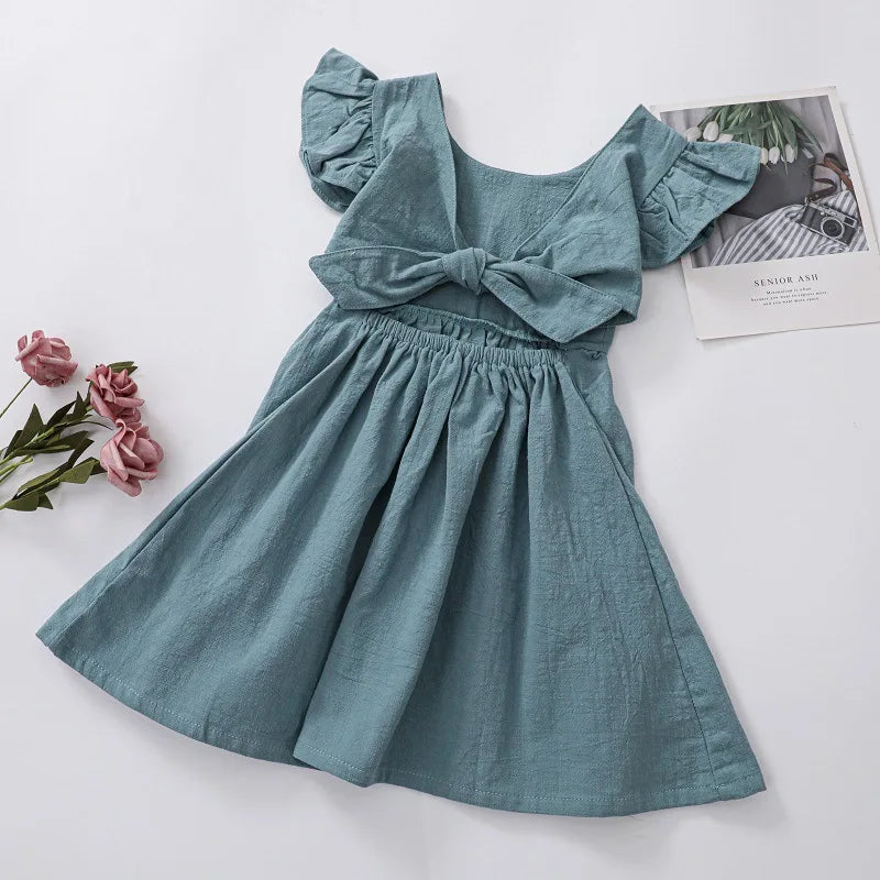 Summer Girl Dress Backless Big Bowknot Children