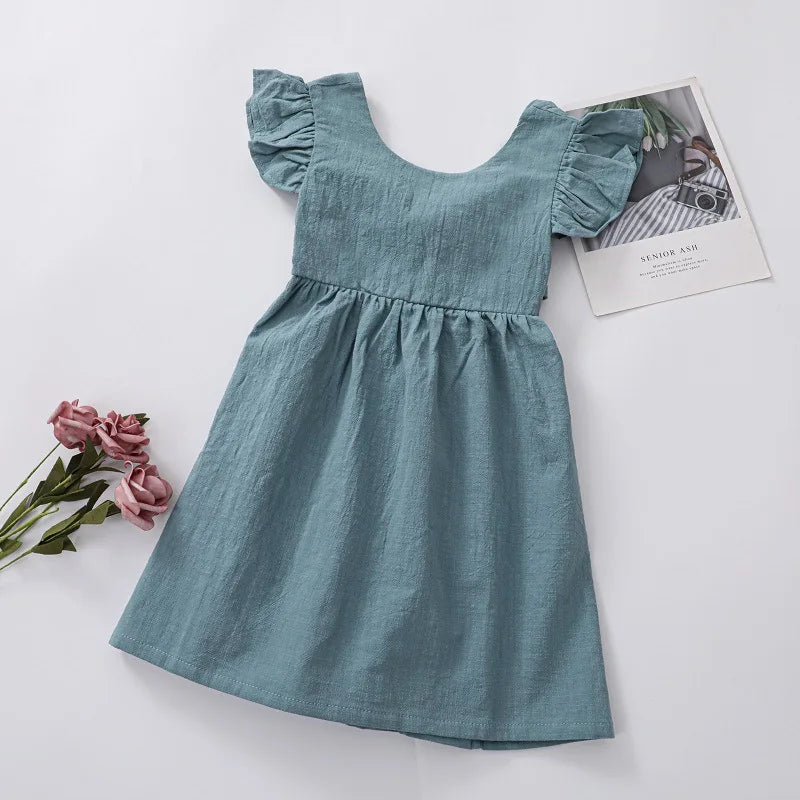 Summer Girl Dress Backless Big Bowknot Children