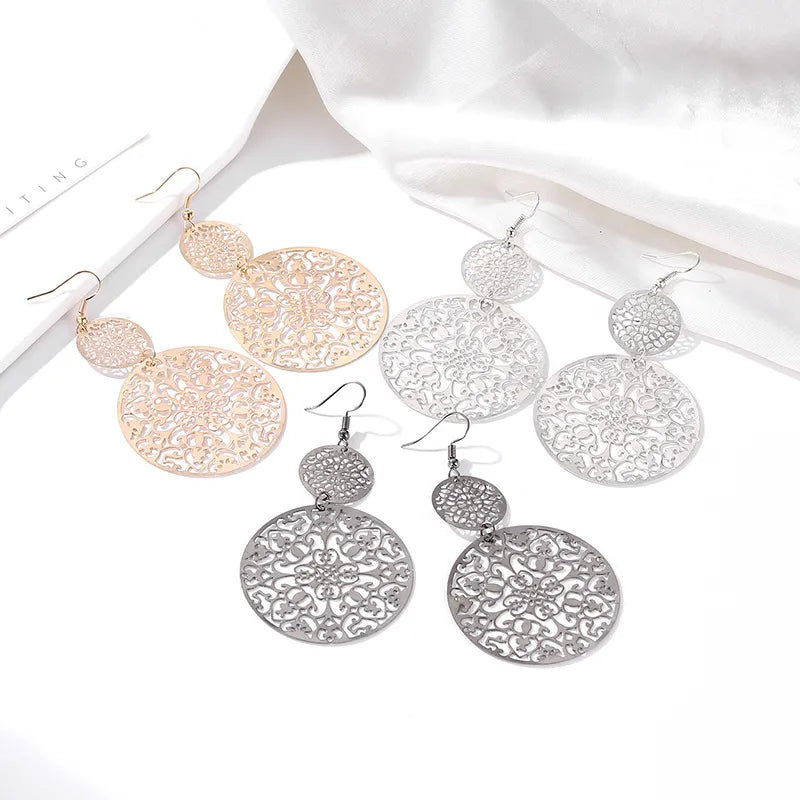 GEOMETRIC ROUND VINTAGE HOLLOW EARRINGS