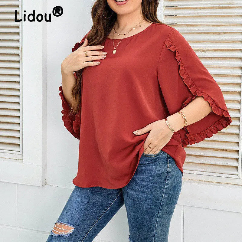 PLUS SIZE WOMEN RUFFLED SHIRT