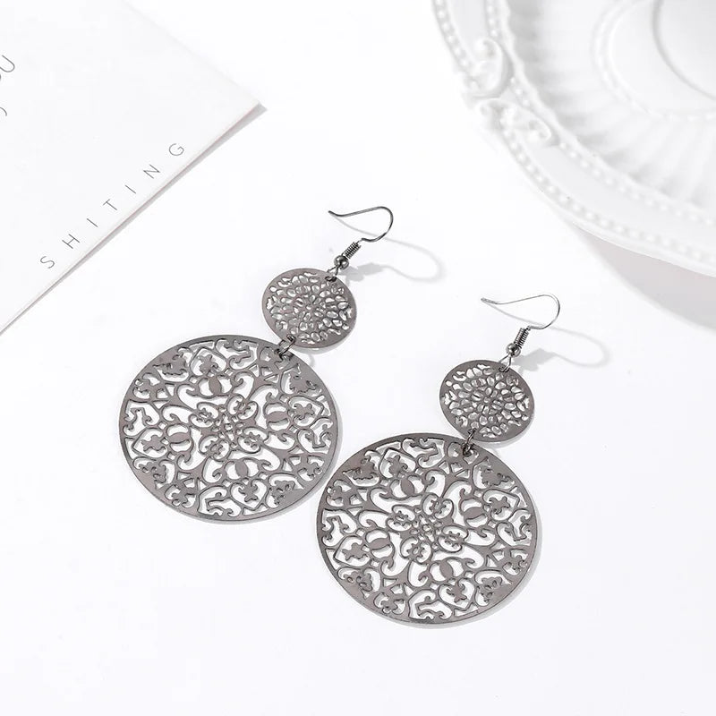 GEOMETRIC ROUND VINTAGE HOLLOW EARRINGS