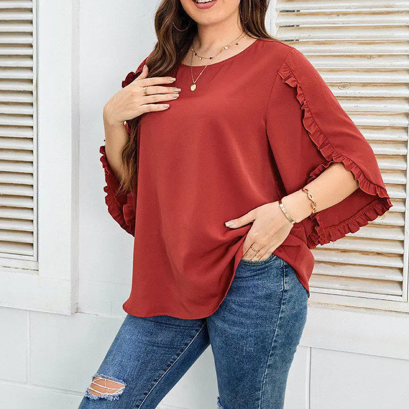 PLUS SIZE WOMEN RUFFLED SHIRT