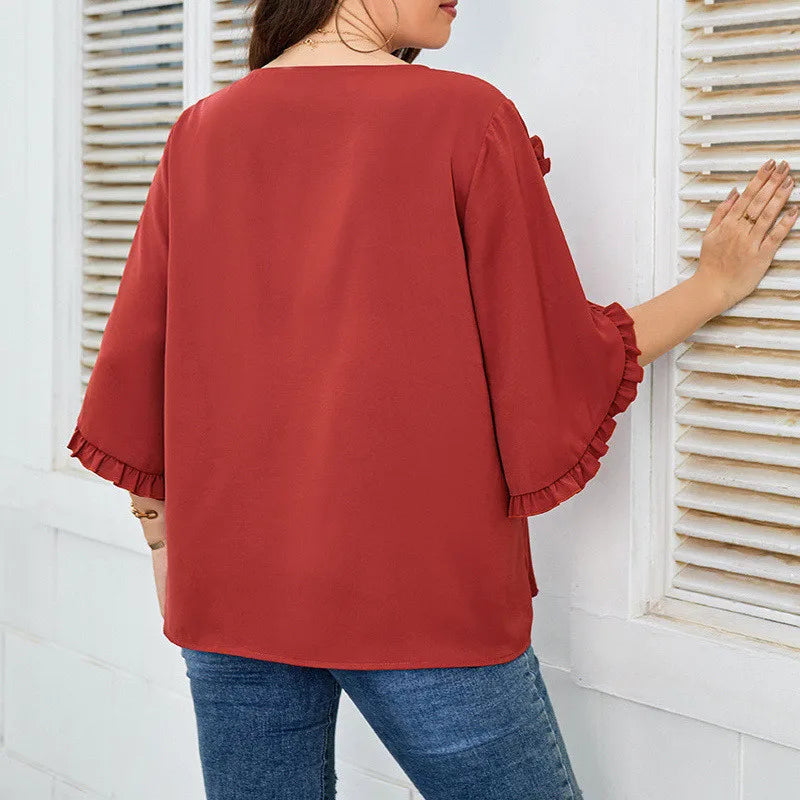 PLUS SIZE WOMEN RUFFLED SHIRT