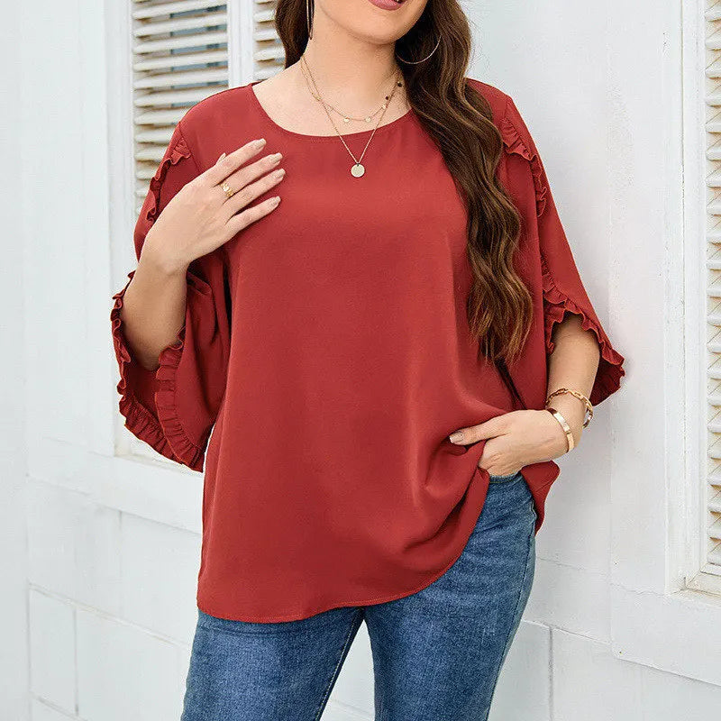 PLUS SIZE WOMEN RUFFLED SHIRT