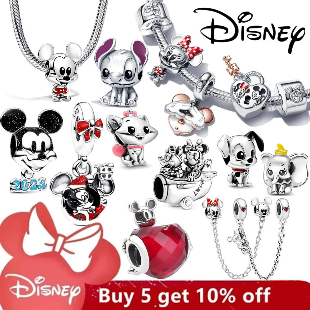 Disney Stitch Minnie Mouse Winnie Charms Dangle Fit Charms Silver