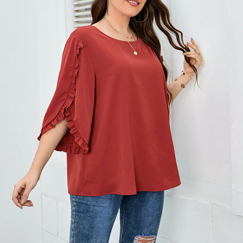 PLUS SIZE WOMEN RUFFLED SHIRT