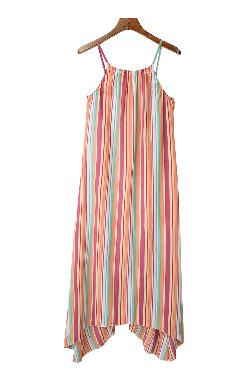 Bohemian Striped Colorblock Spaghetti Strap Sleeveless Maxi Dress