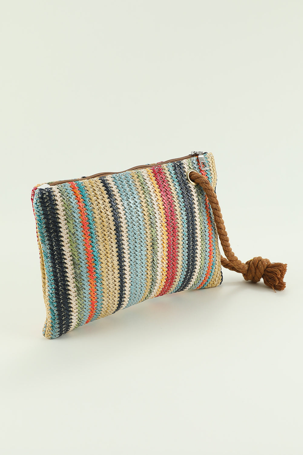 Multicolor Colorblock Zipper Woven Straw Bag