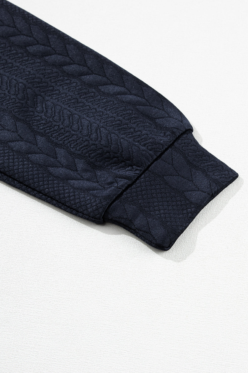 Navy Blue Zip up Cable Textured Sweatshirt