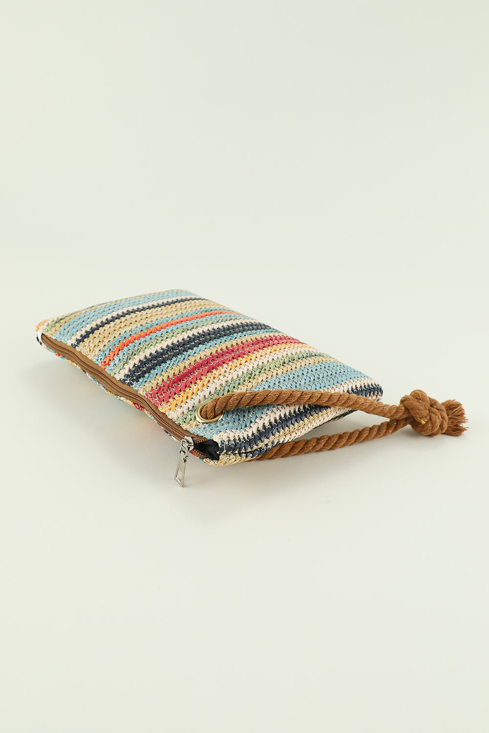 Multicolor Colorblock Zipper Woven Straw Bag