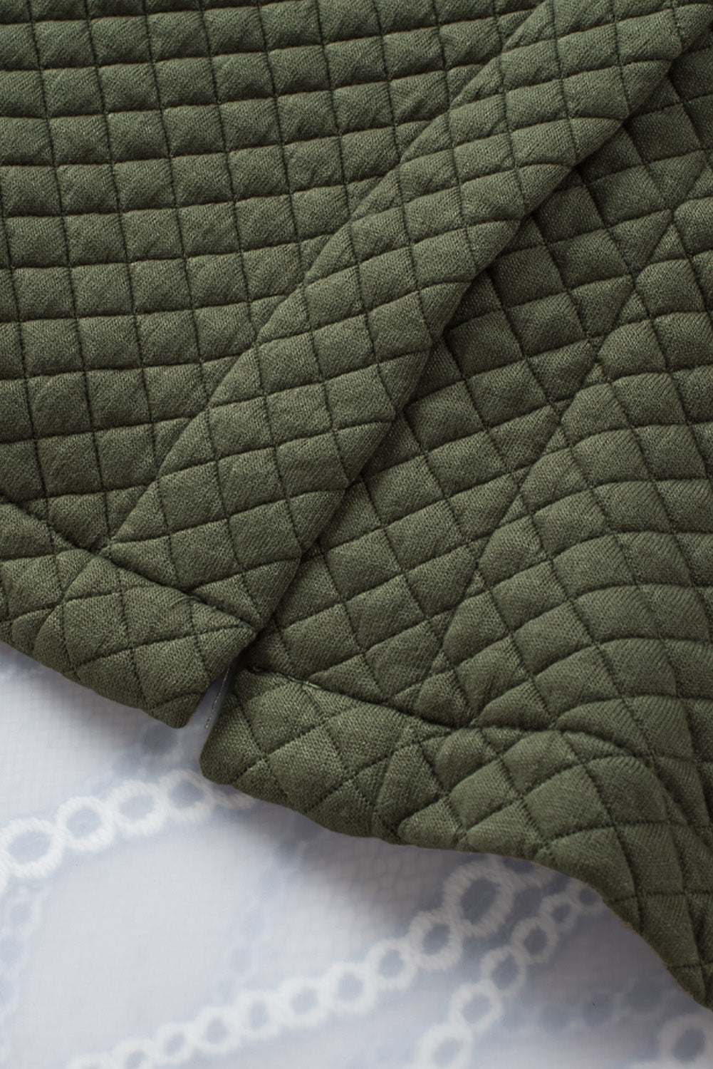 Green Retro Quilted Flap Pocket Button Shacket