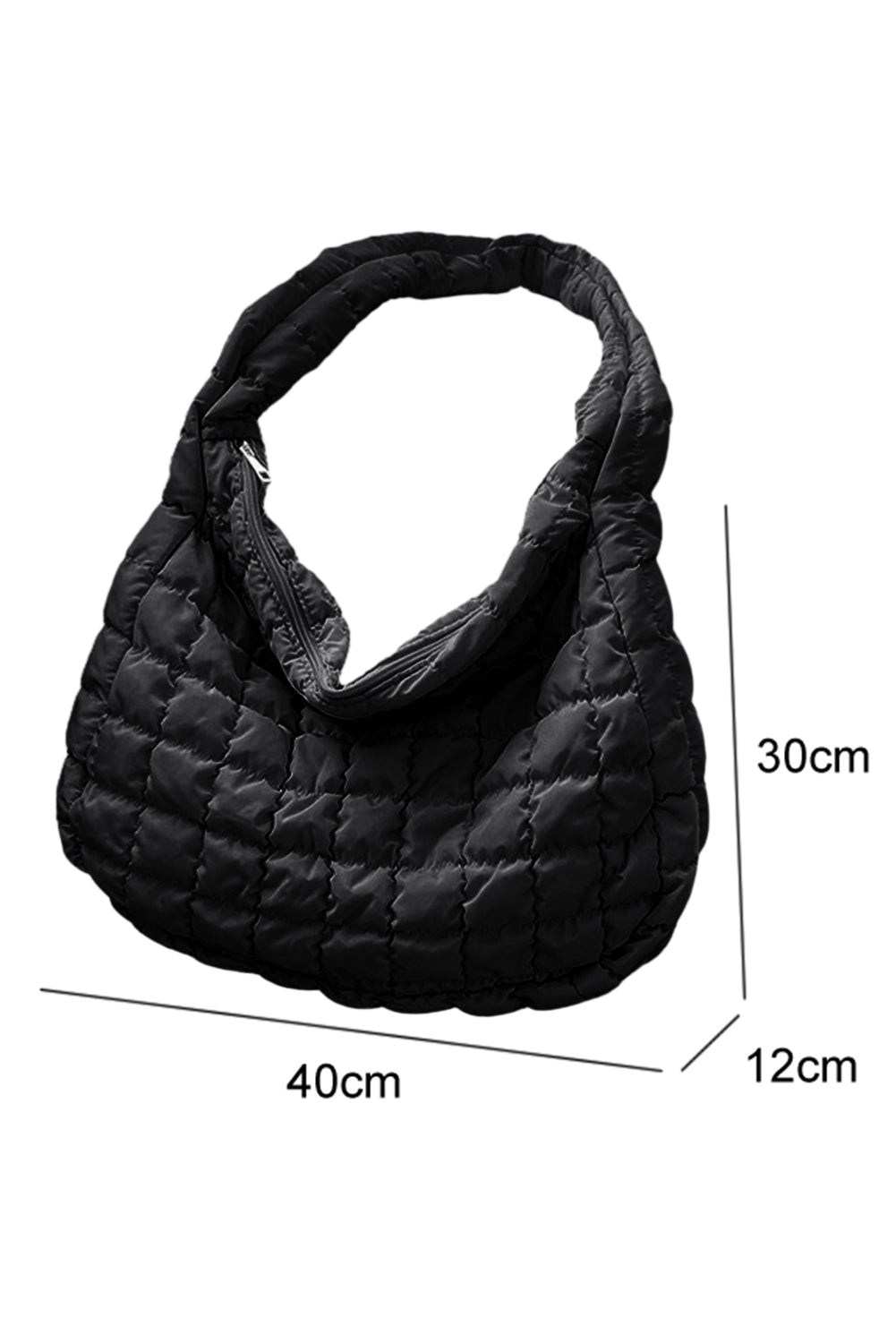 Black Quilted Zipper Large Shoulder Bag