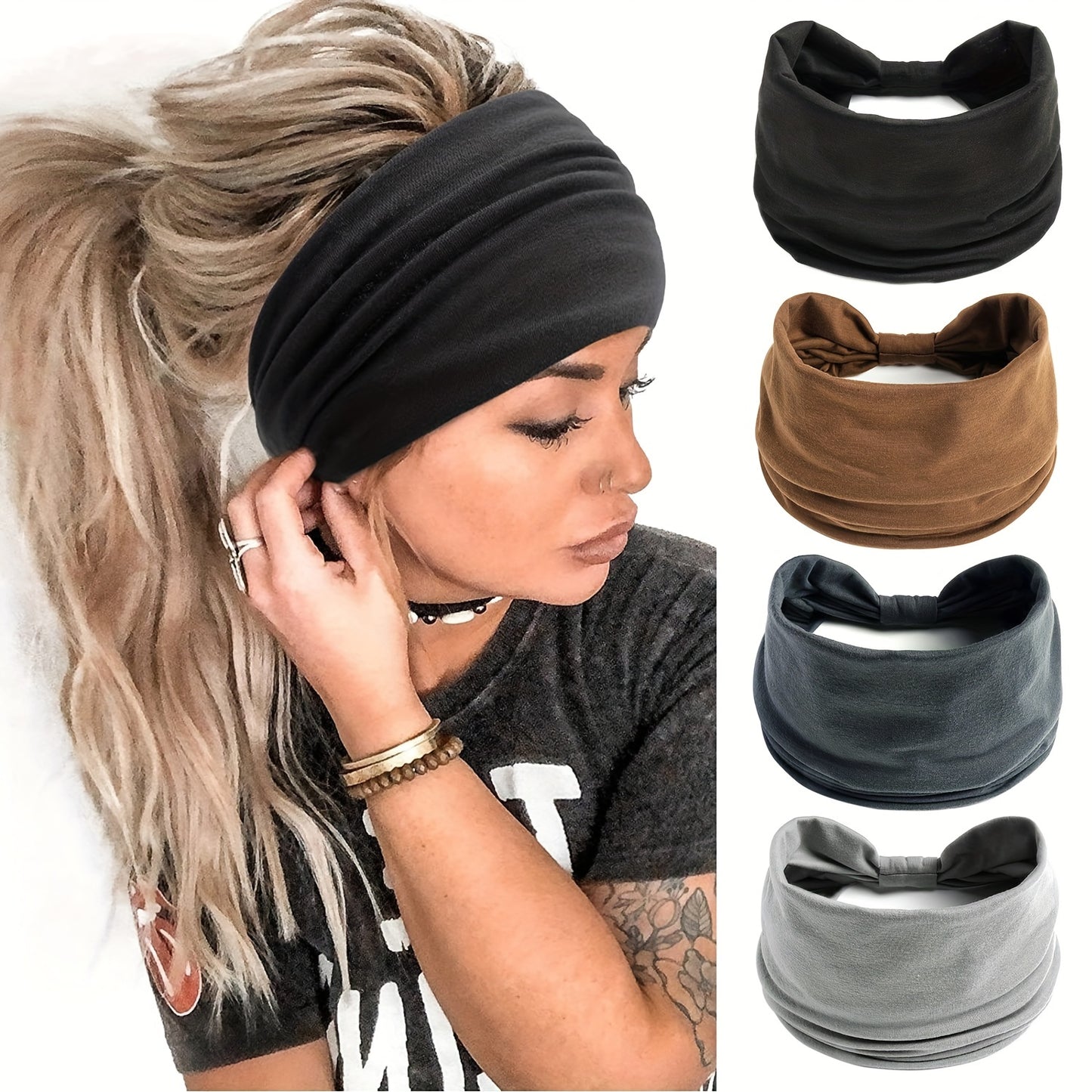 1pc Solid Color Stretchy Sports Headband Wide Version Yoga Hairband Multicolor Casual Women's Hairband