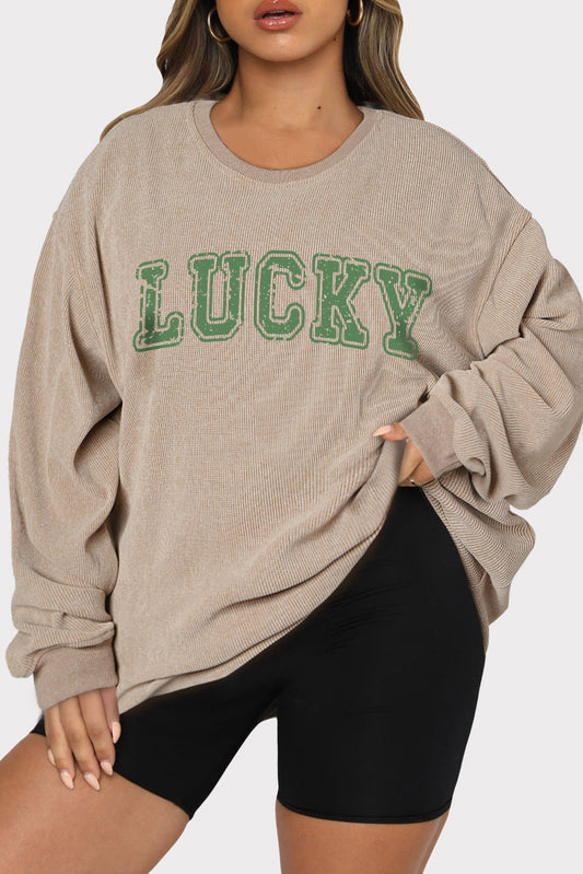 Apricot LUCKY Drop Shoulder Plus Size Graphic Sweatshirt