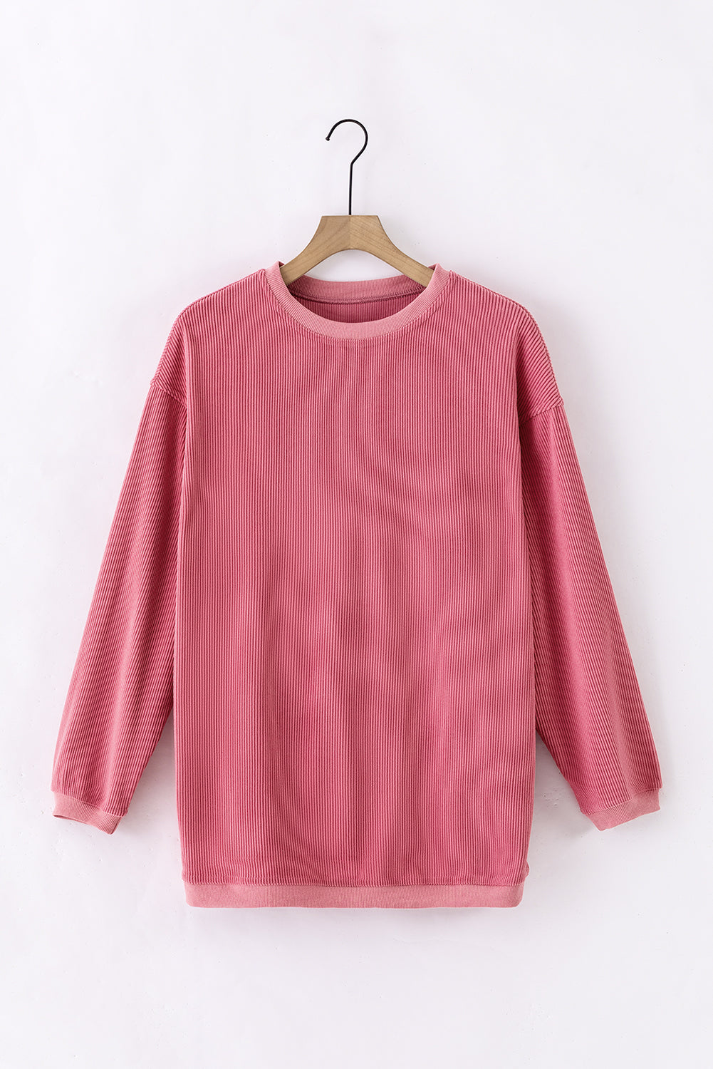 Strawberry Pink Ribbed Corded Oversized Sweatshirt